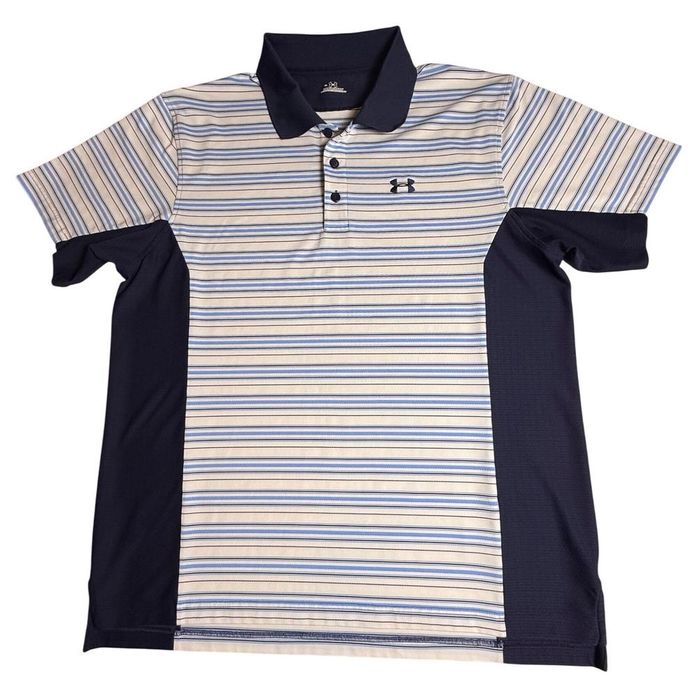 Under Armour XL Mens‎ Striped Golf Polo Shirt Athletic Performance Blue